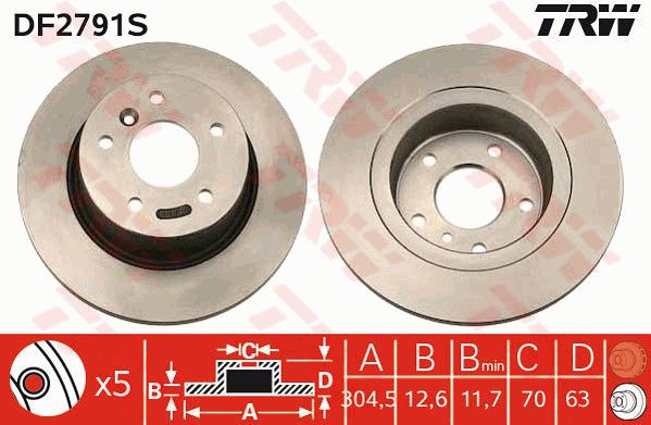 Bremžu disks aizmugurē D2 TRW SDB000470